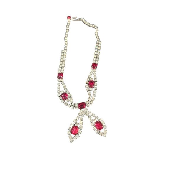Red Rhinestone & Crystal choker adjustable necklace. - Picture 1 of 6